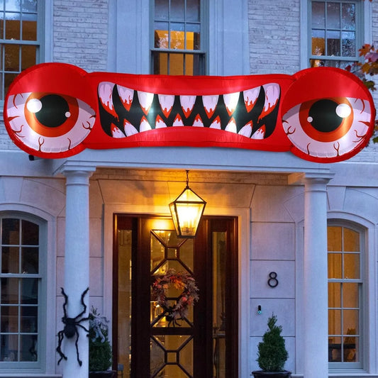 14 FT Length Halloween Inflatable Outdoor Double Red Eyes with Teeth Blow up Yard Decoration with Build-in LED Lights, Halloween